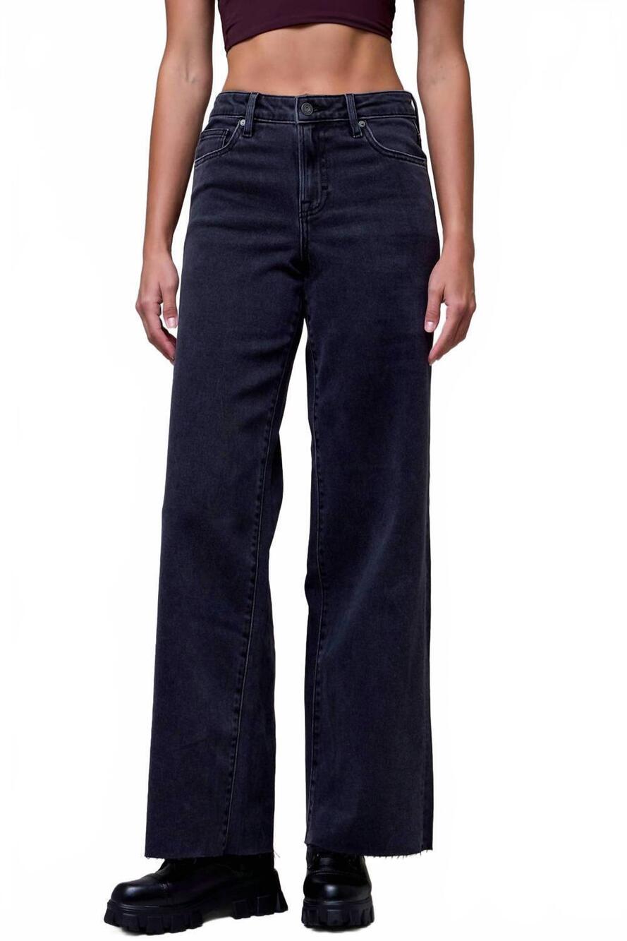 NEW HIDDEN women's nori high rise wide leg jeans in charcoal black